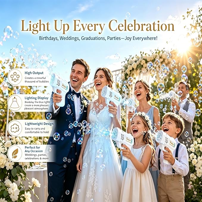 White Bubble Guns for Wedding, 24 Pack Wedding Bubble Gun Machine Party Set, Automatic Bubble Guns with Bubble Concentrate, Suitable for All Types of Parties and Events (Without Battery)