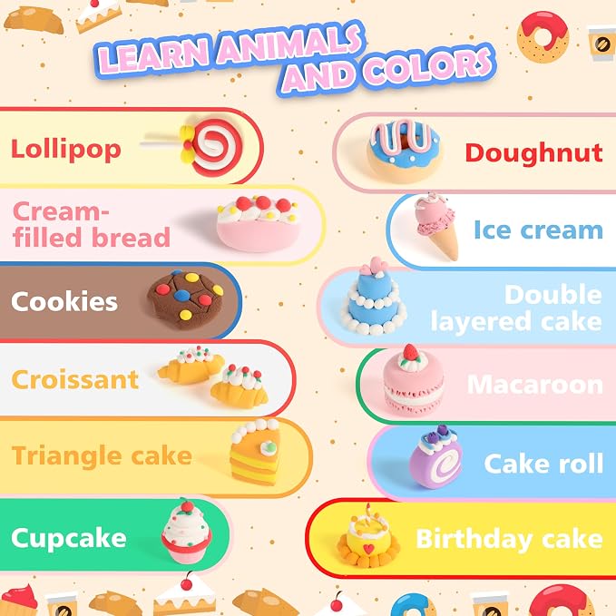 12-Color Air Dry Clay, Dessert-Themed Ultra-Light Clay, Kids 3+ | Ideal for dessert-themed pretend play, DIY crafts, & party favors. Designed for kids 3+, toddlers, preschoolers, boys & girls