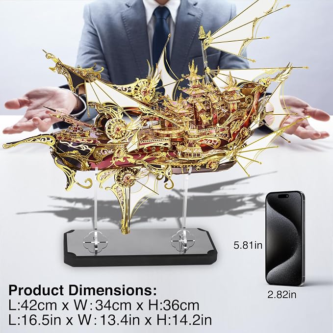 Piececool 3D Metal Puzzles, Nine Heavens Boat Models Kits to Build for Adults, Difficult Brain Teaser DIY Crafts Assemble Ship Building Kits Gifts for Man Women Family Time