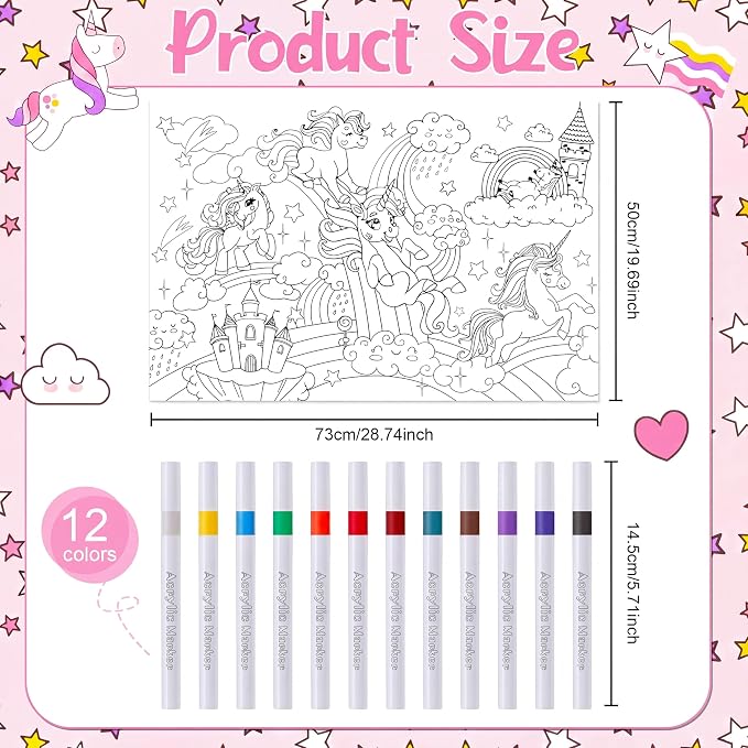 Mindsoft Coloring Craft Coloring Pillowcase Unicorn Pillowcase with 12 Pcs Markers Pens for Decoration Supplies Craft, 28.7 x 19.7 Inch
