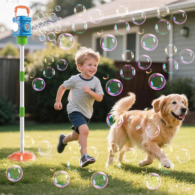 Bubble Machine for Kids, Automatic Bubbles Blower Maker for Kid Toddlers, 2-In-1 Remote Control Street Lamp Bubble Maker with Adjustable Height, Bubble Maker for Wedding Birthday Party Camping Outdoor