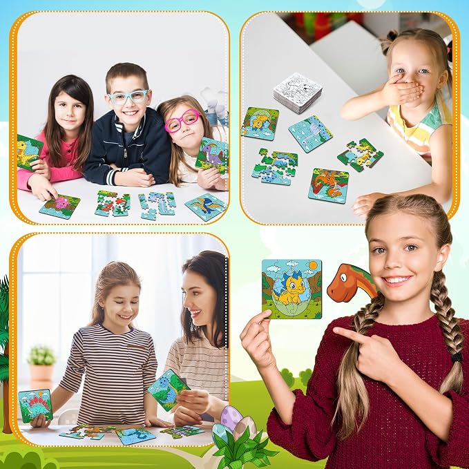 Realspring 24 Pack Dinosaur Color Your Own Jigsaw Puzzles for Kids Ages 3-5, 4-6, 6-8, Coloring Crafts DIY Paper Puzzles Party Favors Gifts for Toddler Children Learning & Education Toys
