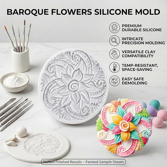 Baroque Silicone Molds Baroque Polymer Clay Mold for DIY Crafts Epoxy Resin Casting Air Dry Polymer Clay Plaster Jewelry Making
