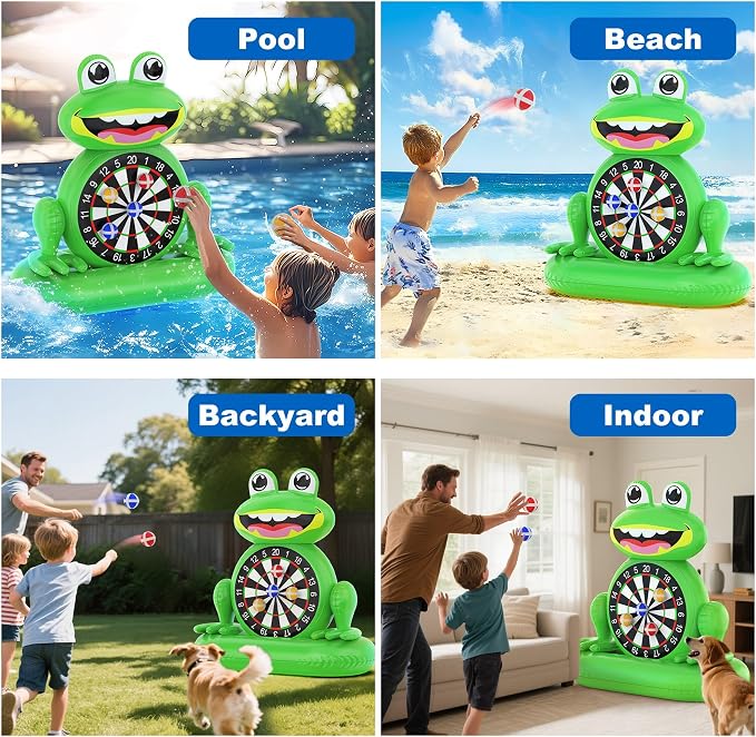MOONTOY Kids Fun Pool Toys, Inflatable Frog Dart Board Water Games, Swimming Pool Floats with Sticky Balls, Summer Party Birthday Gift 3 4 5 6 7 8 9 12 Years Old Boys Girls Teen Adult