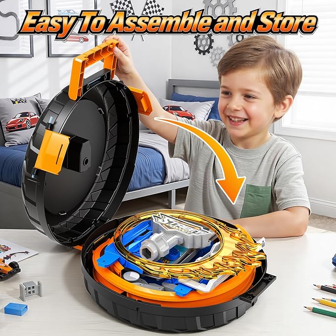 2026 Race Car Track Set Toy for Kids, Stunt Racing Playset with 360° Loop Car Track and Four 1:64 Scale Vehicles Gift Toys for Boys Girls Ages 3 4 5 6 7 8 (Standard)