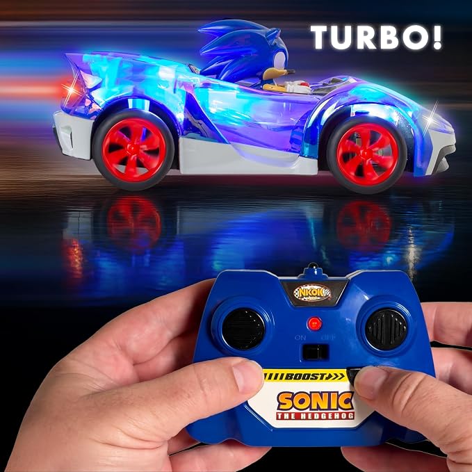 NKOK Sonic Glow Racer RC Car w/Turbo Boost | Ready-to-Run 1/16 Scale | Light-Up Body, USB Rechargeable