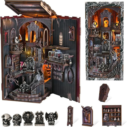 CCCDF Book Nook Kit, DIY Miniature Dollhouse, Library Booknook Kit Bookend Bookshelf with LED Light for Adults Teens (Haunting Relics)