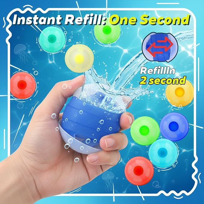 Reusable Water Balloons 6 Pcs Quick-Fill Self-Sealing Pool & Beach Water Toys for Boys Girls Ages 3-12, Outdoor Summer Splash Balls for Backyard Kids Activities (6 Colour)