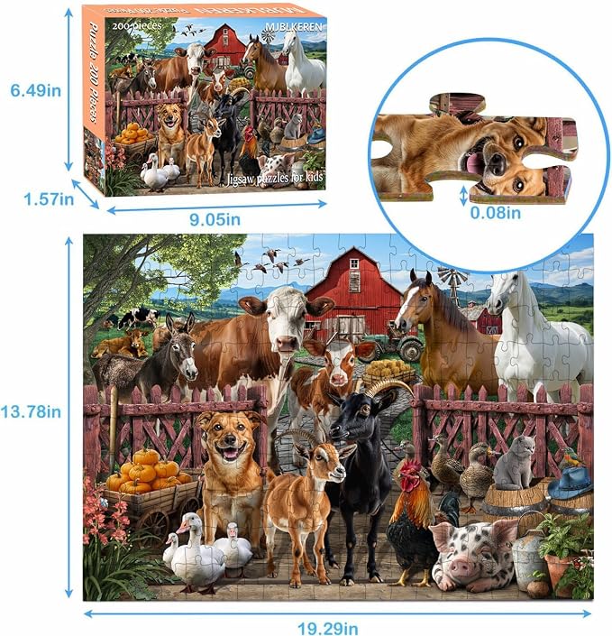 Puzzles for Kids Ages 6-8 – 200 Piece Farm Animals Puzzle for Kids Ages 8-10 – Fun and Educational Gift for Boys and Girls