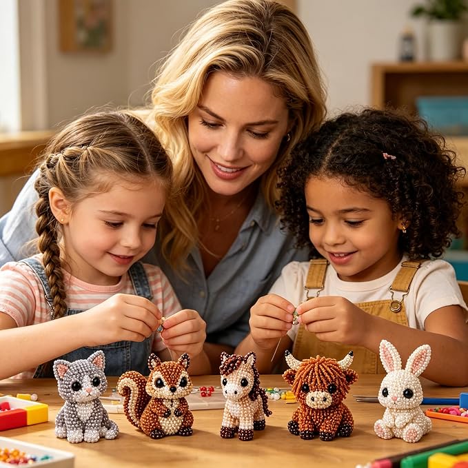 CJNEJGT Kid Friendly 3D Beaded Animal DIY Kit, Stress Relief Leisure DIY Bead Toy Set, Beginner Bead Embroidery Craft Gift with Step-by-Step Instructions (Squirrel)