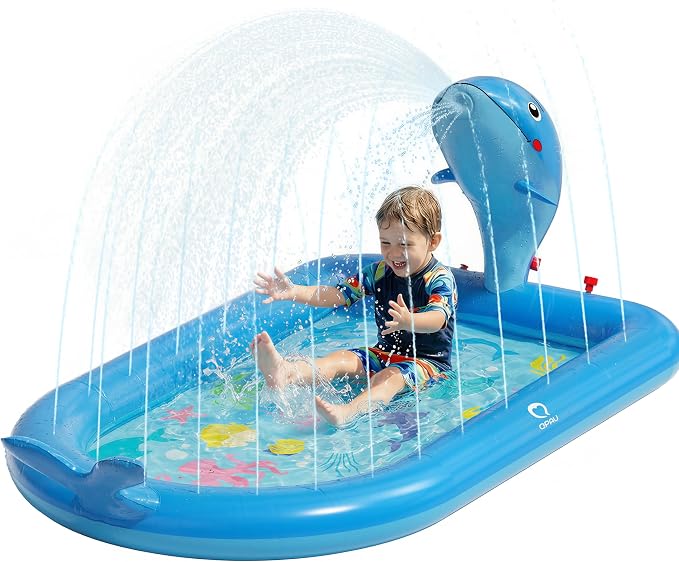 QPAU Unique Gifts for One Year Old,Blue Whale Toy Splash Pad for Toddlers,Inflatable Pool for Birthday Girl＆Boy Gifts 1 Year Old Girl＆Boy Gifts