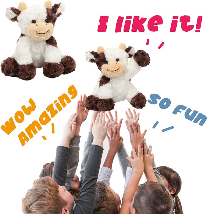 Hopearl Adorable Plush Cow Toy Floppy Dairy Cattle Soft Stuffed Animal Cute Birthday Holiday Gift for Boys Girls Kids Toddlers, Brown, 9''