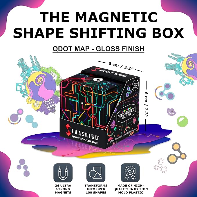 Shashibo Sensory Fidget Toy for Adults & Kids, Stress Relief Fidget Toy for Adults, Teens & Kids, Cool Fidget Toys for Desk, Classroom Must Have, Sensory Shape Shifting Cube, 100+ Possible Shapes