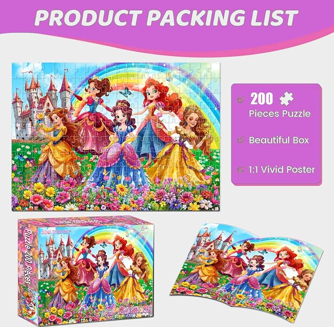 Puzzles for Kids Ages 6-8 8-10 Year Old - Princess Castle Series, 200 Pieces Jigsaw Puzzles for Kids, Learning Educational Toys for Boys and Girls Ages 10-12 Year Old