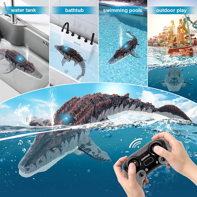 fromeasy Mosasaurus Dinosaur Toys, Upgrade Remote Control Water Toy, Pool Toys for Kids Ages 4-8, RC Dino with Light and Spray Water for Swimming Bath Lake Ocean Christmas Birthday Gift