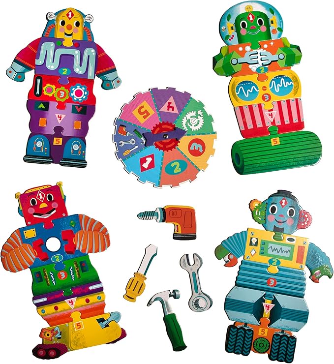 eeBoo Build a Robot Spinner Game - Award Winning Number Matching Robot Building Game, Screen-Free Fun for 2-4 Players, Kids Ages 3 and up