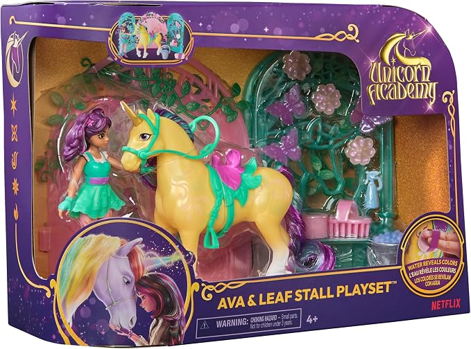 Unicorn Academy, Ava Doll & Color-Change Leaf Stall Playset with 15 Accessories, Dolls & Unicorn Toys for Girls Ages 4 and up