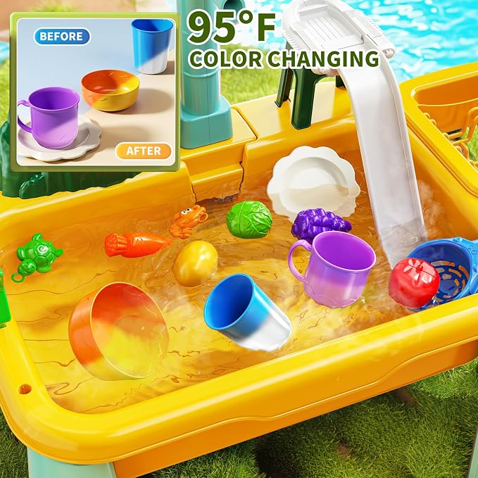 Kids Water Table Play Toy for Toddlers 1-3 4-8 Years Old - Kitchen Sink with Pump and Flowing Water, Fishing Games, Outside Sensory Gift Toys for Boys and Girls 2 3 4 5 6 7 8