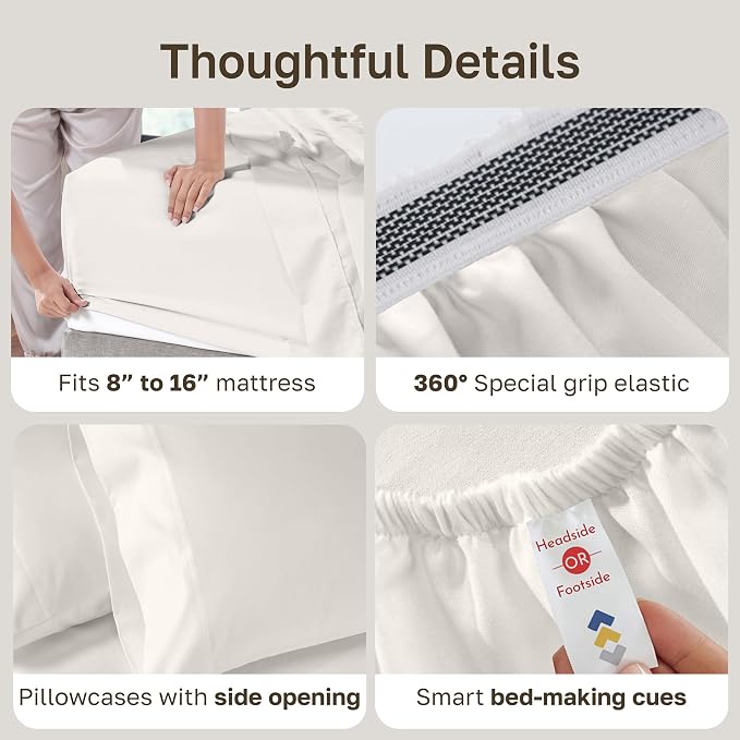 California Design Den 100% Cotton Sheets Set King - Luxury 800 Thread Count Sateen, Soft Cotton Sheets, Deep Pockets for a Snug Fit, Durable Bedding - Eggshell Cream