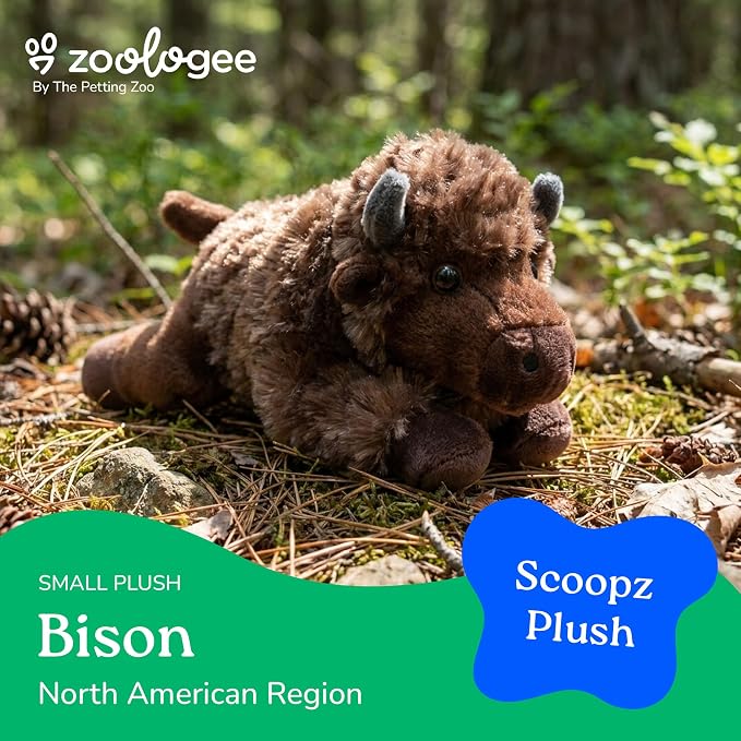 The Petting Zoo Bison Stuffed Animal Plushie, Gifts for Kids, Scoopz Wildlife Animals, Bison Plush Toy, 8 inches