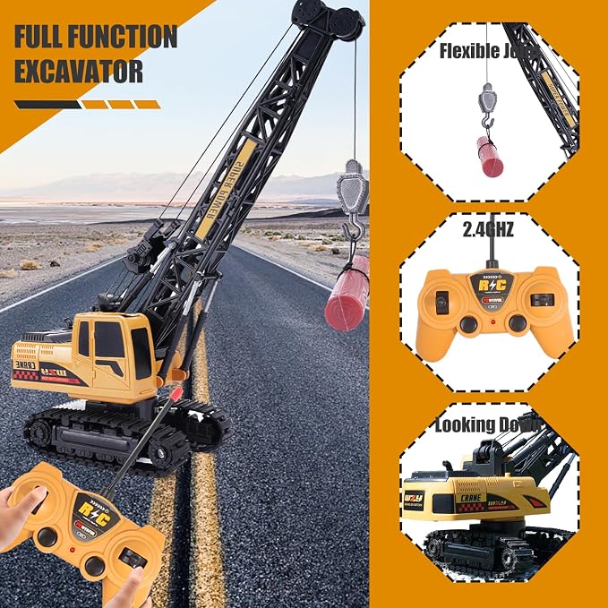 Jiakora Remote Control Crane Toy, 1:14 Scale RC Construction Vehicle with Metal Hook & 2 Batteries Included - Realistic Engineering Toy Truck, for Boys Girls 3 4 5 6 7 8 Years Old
