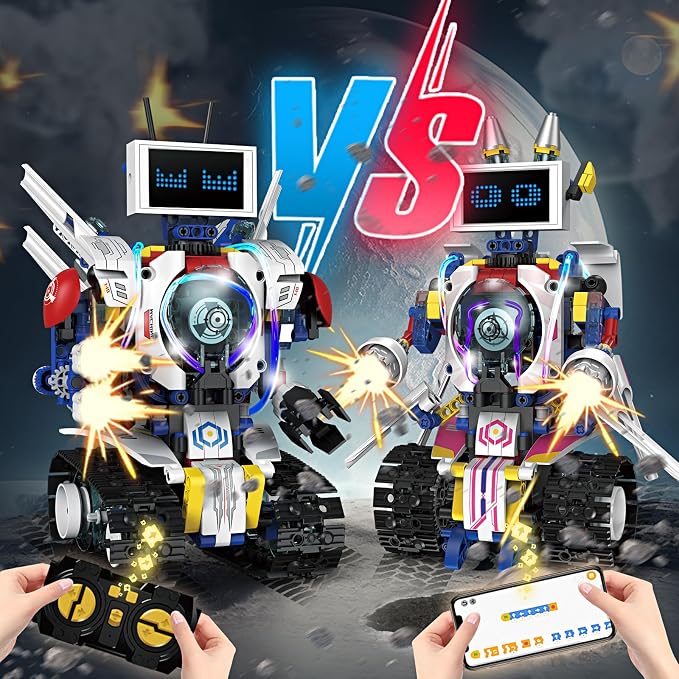 VOPOGLNE 5 in 1 STEM Robot Building Kit, APP & Remote Control Screen Building Toys, Eye Coding Robots Rechargeable, 620Pcs DIY Super Warriors for Kids Learning, Boys Girls Birthday Gifts