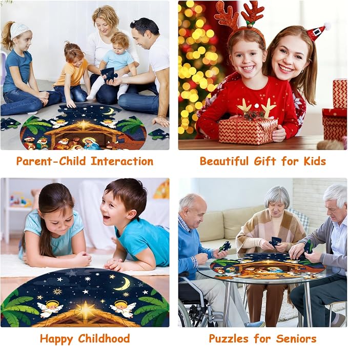 Sitodier Nativity Scene Puzzles for Kids Age 3-5 and 4-6, 48pcs Nativity Large Floor Jigsaw Puzzle Educational Toys Easter Birthday Gift for Toddlers Boys Girls Ages 3 4 5 6 Years Old