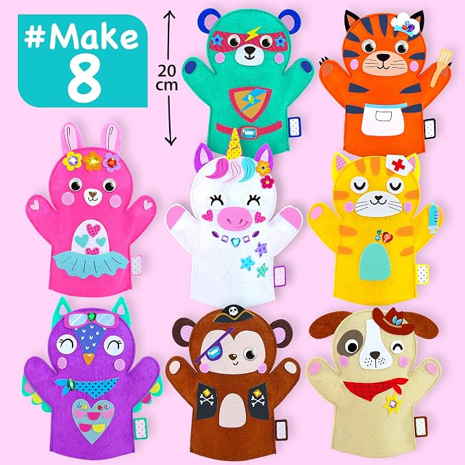 EZCRA Unicorn Hand Puppet Making Kit for Kids Ages 5-10 - Make Your Own Puppets - 8 DIY Craft Projects with Stickers - Educational Gift for Girls & Boys