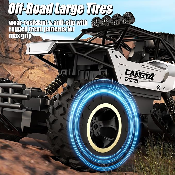 Jiakora RC Cars, Remote Control Monster Truck - Rock Crawler RC Truck with 2 Rechargeable Batteries, Metal Body, Large Size & LED Headlights, Boy Toys for Kids Ages 4-7 8-12 Birthday Gifts