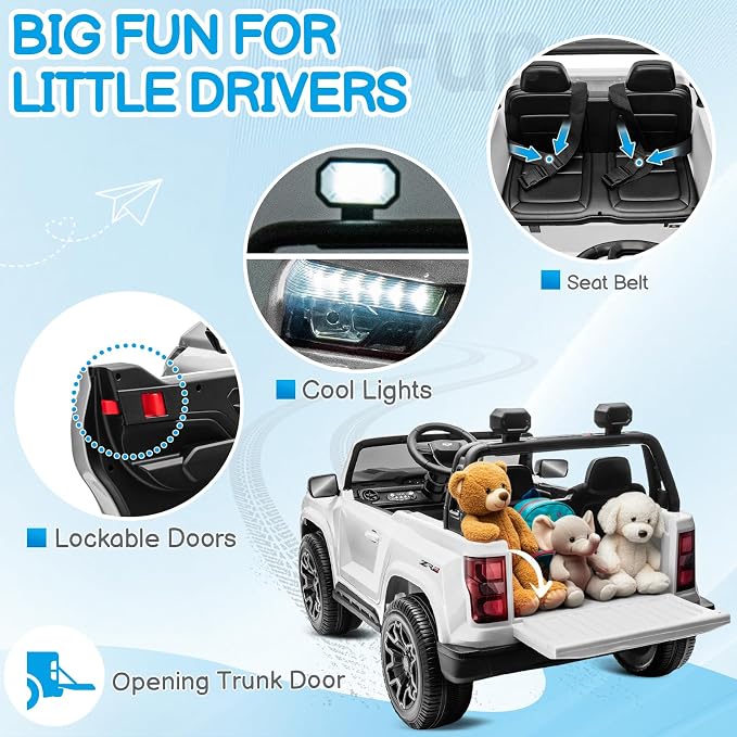 Winado 24V Licensed Chevrolet Colorado Electric Car for Kids, Ride on Toys for Toddlers with Remote Control, 2 Seater Electric Car Ride On Vehicle w/Bluetooth, Soft Start, LED Lights - White