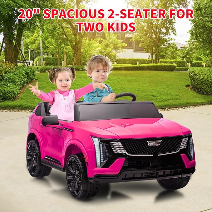 GarveeLife 24V 2 Seater Kids Ride On Car Licensed Cadillac Electric Car Toy for Toddlers Battery Powered Ride On Truck with 2.4G Remote Control, Spring Suspension, Music, LED Lights, Pink