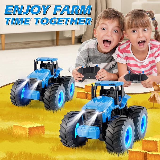 IJIGU Remote Control Tractor Toys, Light Up Farm Monster Trucks Toy for Boys 3, 4, 5, 6, 7 Year Old, 2.4 Ghz RC Tractor Toys, Ideal Christmas, Birthday Gifts for Kids