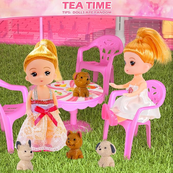 Dollhouses for Girls, Housetoys with Furniture, 4 Floor 10 Rooms DIY House Slide Accessories, Toddler Playhouse with 2 Princesses, Toys for for 3 4 5 6 7 8 9 10 Year Old Girls