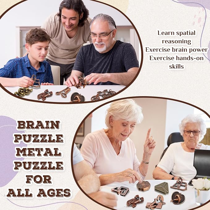 24 Pcs Metal Brain Teaser Puzzles Assortment for Adults Difficult Magic Puzzles Highly Hard Brain Games Iq Logic Test Disentanglement Game for Mind Challenge(Classic)