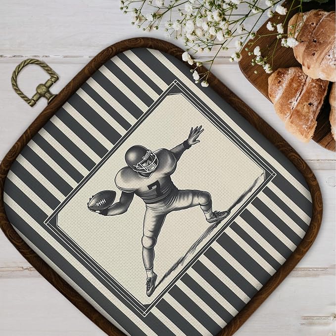 WULQYING Vintage Football Wall Art Decor, Boys Sports Framed Canvas Art Prints, Grey Striped Classic Football Player Wall Hanging Decor for Kids Nursery Room Home Bedroom Sport Room, 5.7x6.5 Inches