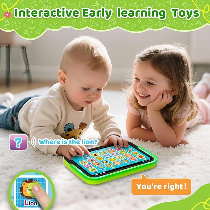2 -in-1 Kids Laptop Tablet with Music Light Sound, Learning Toy for 1 2 3 Year Old Boys Girls, Interactive Educational Toys for Toddler 1-3, 1st Birthday First for Baby 12-18 Months
