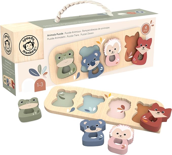 SPEEDY MONKEY Wooden Animal Puzzle for Toddlers 12m+ | Educational Animal Shape Sorter Puzzle | Colorful Sorting Play Baby Toy | Fine Motor & Cognitive Learning Toy for Kids & Preschoolers