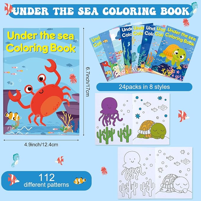 Faccito 24 Pcs Ocean Animals Coloring Books Bulk Under the Sea Mini Coloring Book Party Favors Drawing Book Ocean Fish Mermaid Birthday Party Goodie Bag Gift Classroom Activity Supply