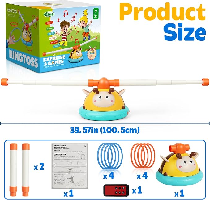 Billeeit 2-in-1 Musical Jump and Toss Ring Game Toy, Indoor and Outside Jump Toy for Kids Ages 4-8 and Toddler 1-3, 3-5, Christmas Boys and Girls Birthday Gift w/4 Speeds and Remote Control
