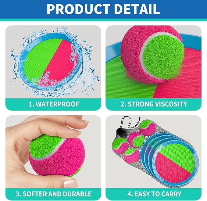 Bennol Toss and Catch Ball Game Outdoor Toys for Kids Outdoor Outside Games Toys for Kids Ages 3 4 5 6 7 8 9 10 Yard Backyard Games Beach Outside (6 Paddle 6 Balls Bulk Set)