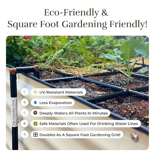 Garden Grid Watering System, 4x6 | Square Foot Gardening Grid & Irrigation in One | Pre-Assembled Watering Grid and Square Foot Garden Style Planting Template | USA-Made Quality | Standard 44"x66"