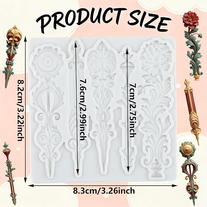 Baroque Relief Flower Silicone Mold Baroque Leaves Scroll Lace Polymer Clay Molds for DIY Craft Epoxy Resin Casting Polymer Clay Tools Crafts Air Dry Jewelry Making