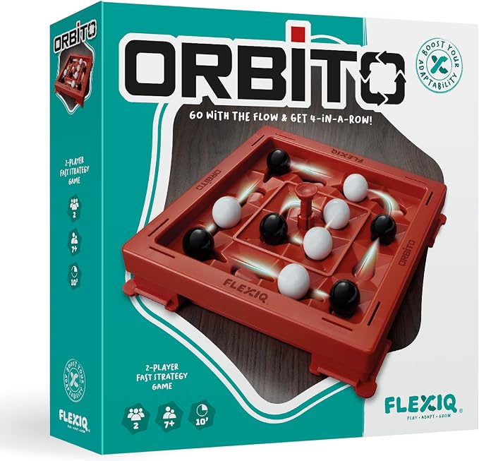 Orbito from Flex IQ, 2 Player Strategy Games for Family Gatherings, Great for Kids Games, Includes 1 Game Board with Orbito Button, 8 White Marbles and 8 Black Marbles