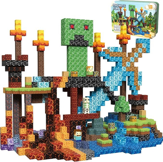 AIDYVOI 100PCS 0.8 inch Magnetic Blocks - STEM Toys Travel Set for Kids, Magnetic Building Blocks with Metal Box, Stacking Building Blocks Construction Toys Gift for Boys Girls Age 3+