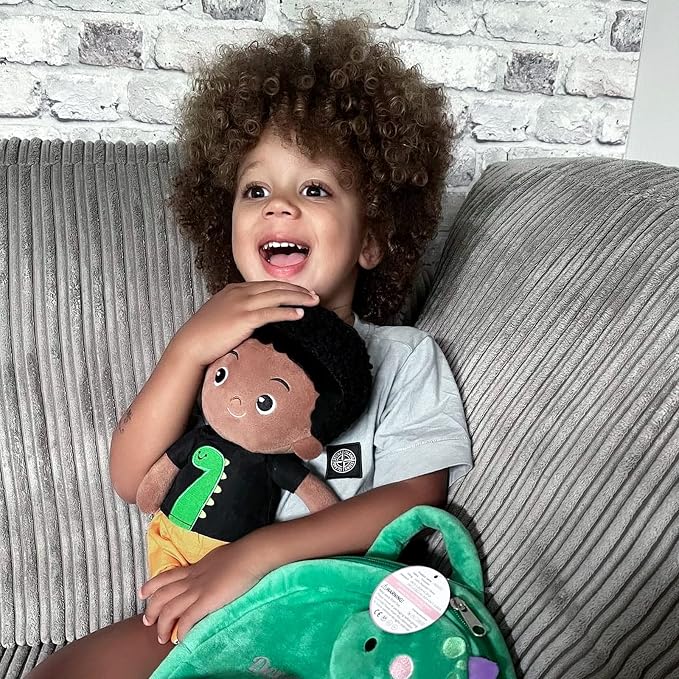 OUOZZZ 12.6" Black Boy Baby Doll - Toys for 1 Year Old Gifts African American Doll Birthday Gifts for 1 Year Old Boy Plush Toys Gift for Toddler Kids Dinosaur