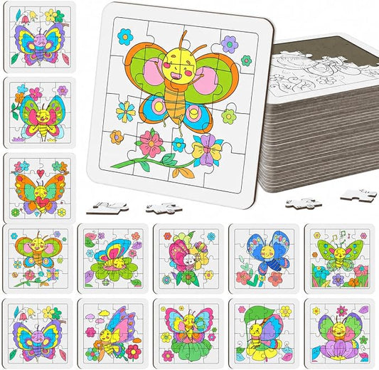 Cinrobiye 24 Pcs Butterfly Coloring Puzzle Craft Kit for Kids, DIY Butterfly Jigsaw Puzzles Bulk with 12 Designs, Spring Arts and Crafts Activities for Classroom Birthday Party Favors School Rewards