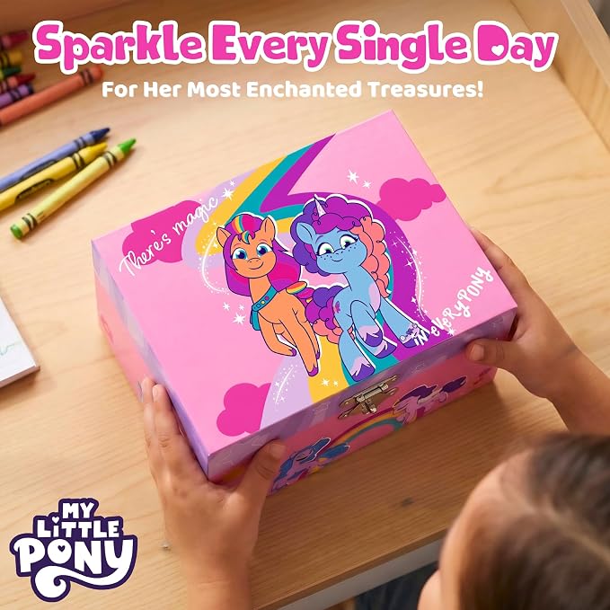My Little Pony Jewelry Box for Girls Musical Jewelry Box with Spinning Sunny Starscout Figurine, My Little Pony Toys for Kids Ages 3-5 Plays My Little Pony Theme Song