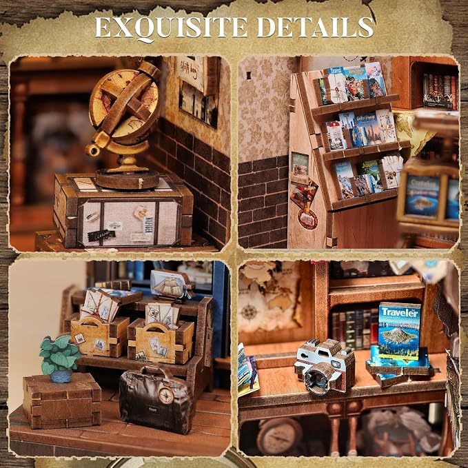 Fsolis Book Nook Kit, DIY Miniature House Kit for Adults and Beginners Mini Bookstore Diorama Bookshelf 3D Wooden Puzzles Gifts for Women Teenagers (Journey Trace Bookshop)