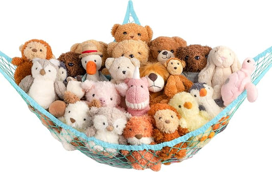 Stuffed Animal Storage Hammock Net Corner - Large Toy Hammock Net for Stuffed Animals Room Decor - Cute Stuff Animal Organizer Holder for Plush Plushie - Kids Baby Nursery Wall Bedroom Home Decor