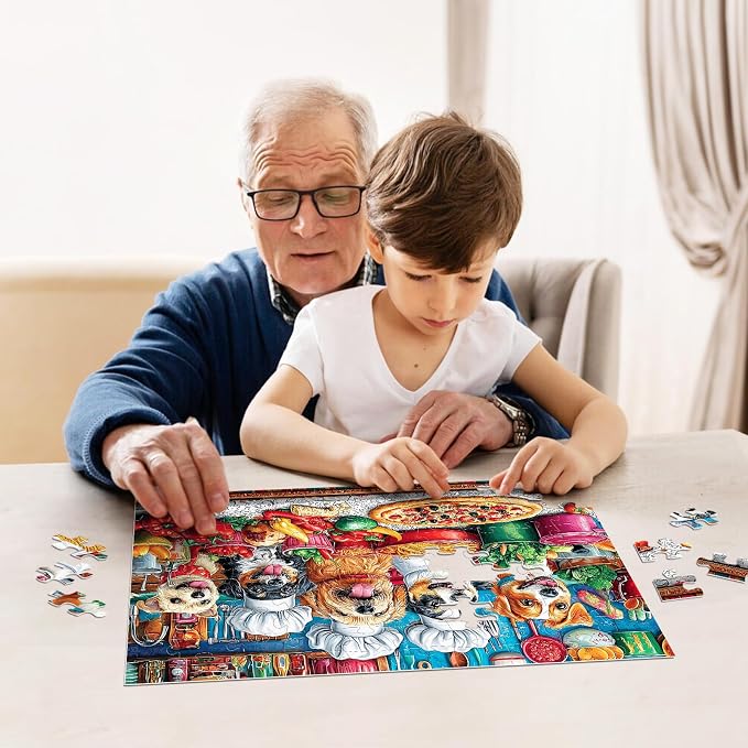 4-Pack 100 Piece Puzzles for Kids Ages 6-8 8-10 Year Old Large Piece Puzzles for Seniors 100 Pieces Jigsaw Puzzles for Kids Ages 4-6, Learning Educational Toys for Boys and Girls- Dogs Kittens Donuts